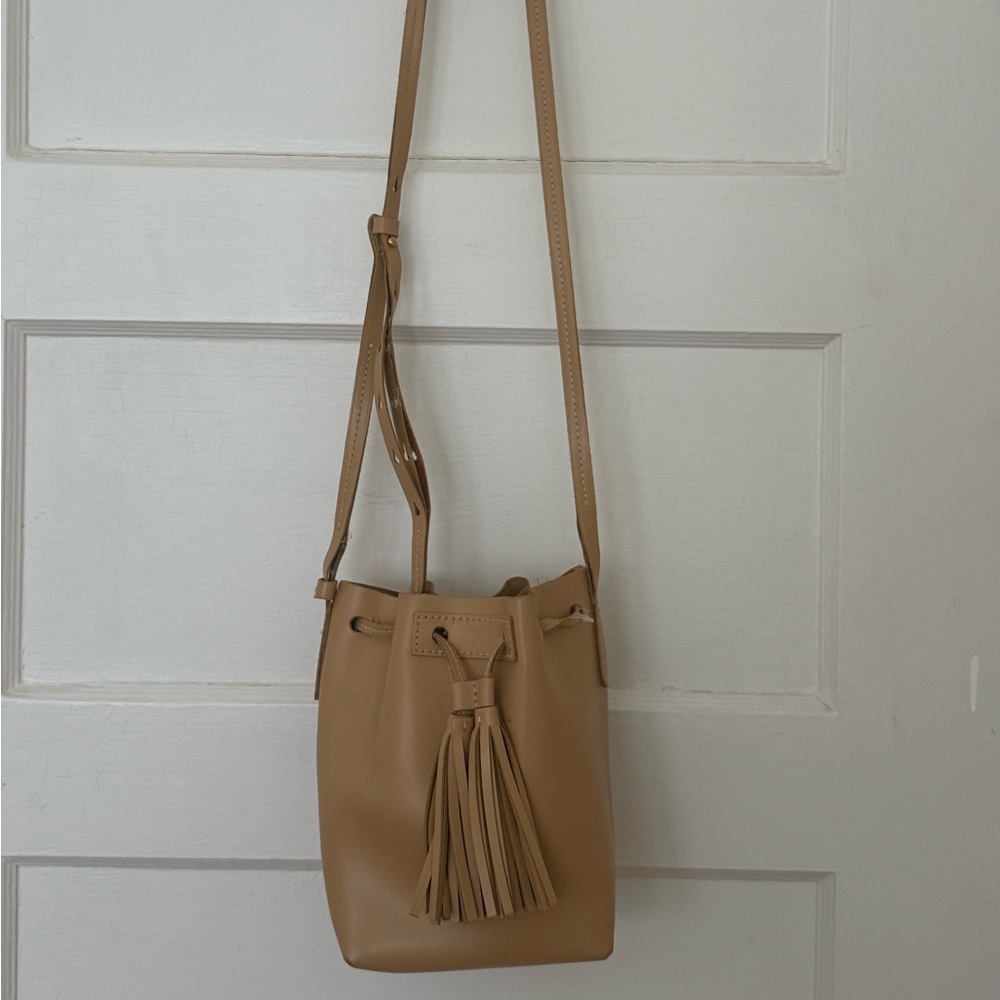 J.Crew Tan Leather Crossbody Bucket Bag